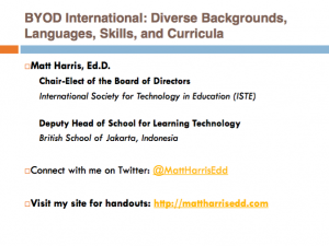 2015 LLI - BYOD International - Diverse Backgrounds, Languages, Skills, and Curricula - Matt Harris, EdD